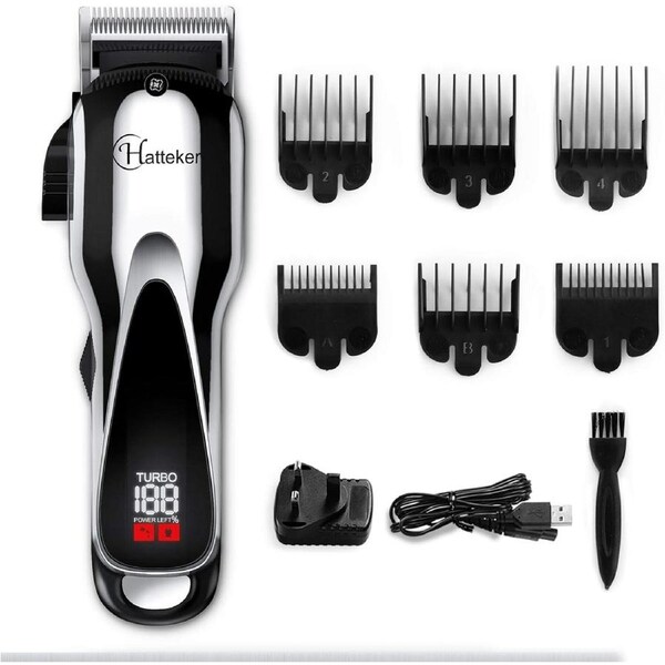 Hatteker Professional Taper Hair Clipper SK-532 Ultra-Powerful Full Size Clipper Cordless Men's Beard Trimmer With 6 Attachment Combs Rechargeable Battery, Washable