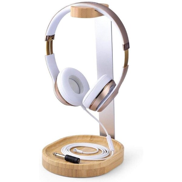 Avantree TR902 Universal Wooden & Aluminum Headphone Stand Hanger with Cable Holder, Sturdy Desk Headset Mount Rack for Sony, Bose, Shure, Jabra, JBL, AKG, Gaming Headphones Display