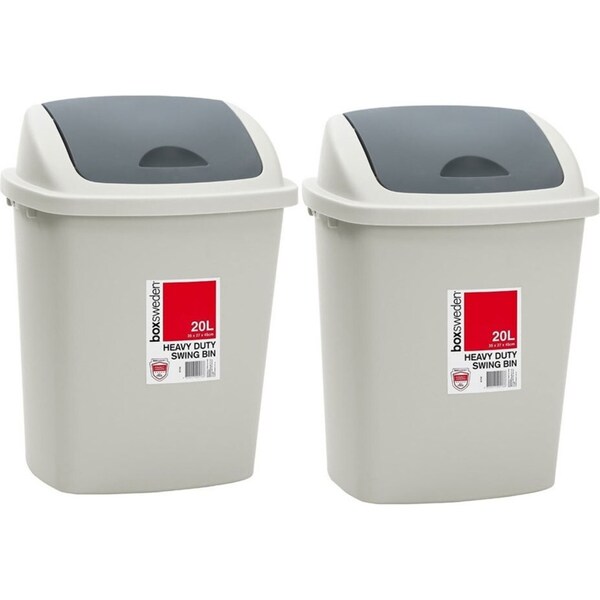 2x Boxsweden 20L Trash Bin 35x27cm w/ Swing Lid Garbage Can - Assorted