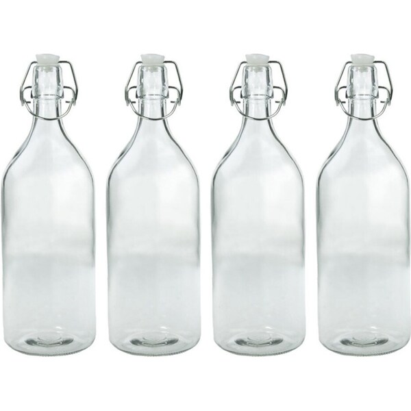 4x Lemon & Lime Glass 1L/28cm Water Bottle Juice Drink Container w/ Airtight Lid