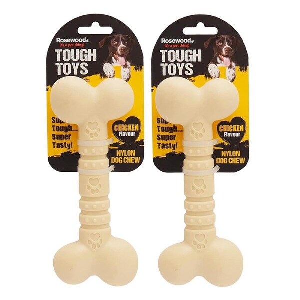 2x Rosewood Tough Toy Chicken Flavour Nylon Pet Dog Teeth/Gum Massage Chew Small