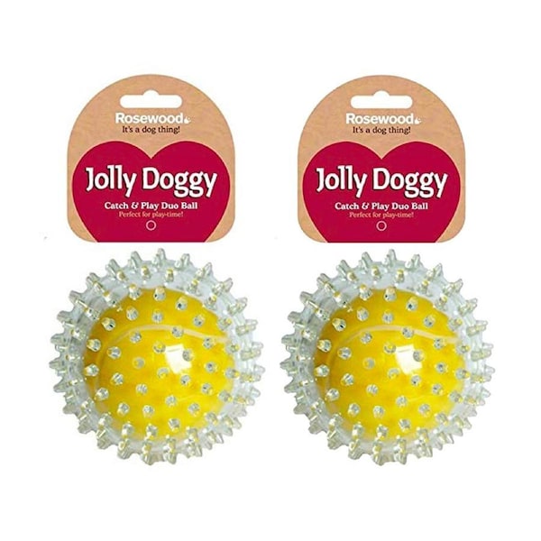 2x Rosewood Pet Dog Catch & Play Squishy Spike Gum Cleaning Throwing Tennis Ball