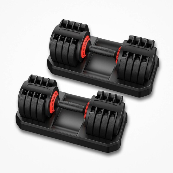 FitnessLab 2x32kg Adjustable Dumbbells Dumbbell Set Weight Dumbbells Plates Exercise Fitness 64kg