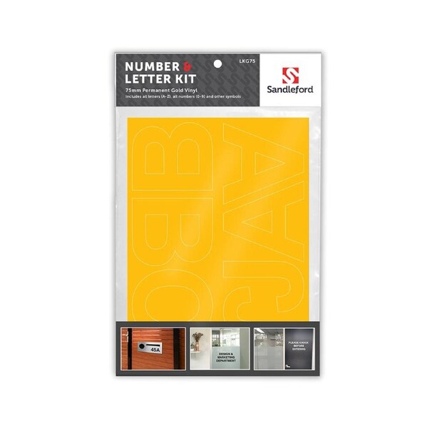 Sandleford 75mm Permanent Vinyl Letters/Numbers Adhesive Stickers Helvetica Gold