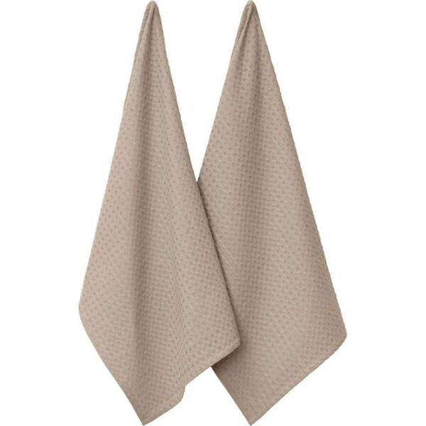 2pc J.Elliot 50x70cm Waffle Tea Towels/Cloth Cotton Kitchen/Dishes Dry Sandstone
