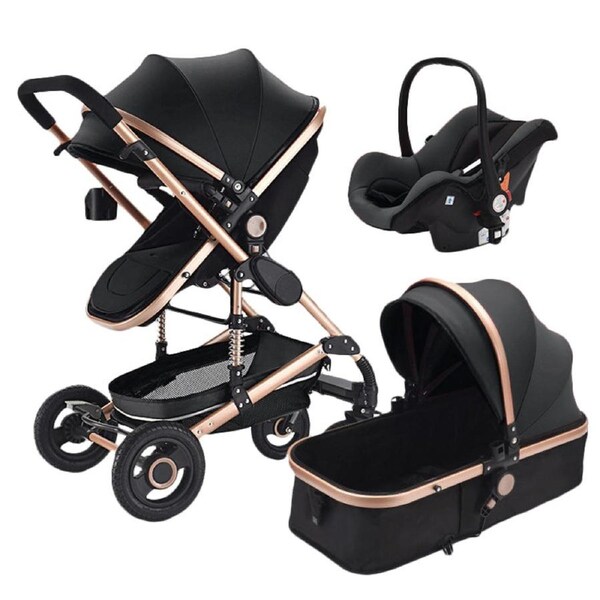 Cuteably® Baby Pram - 9 in 1 Pram Bassinet with Push Chair Set - BLACK