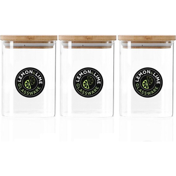 3PK Lemon & Lime Camden 550ml Glass Jar Square Storage Container w/ Bamboo Lid