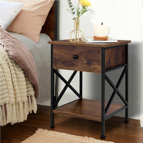 Alfordson Bedside Table 1 Drawer Retro Dark Oak