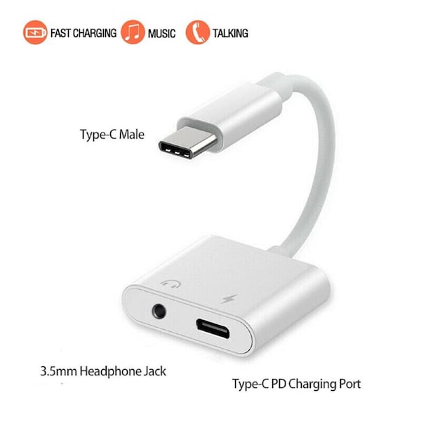 2 in 1 USB Type C to 3.5mm Headphone Jack with PD Charger AUX Audio Adapter