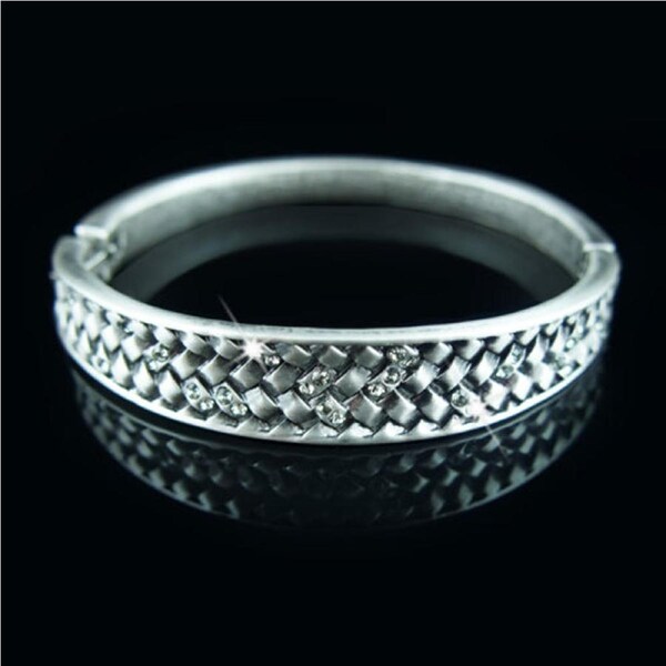 Silver filigree antique style bangle bracelet with crystals