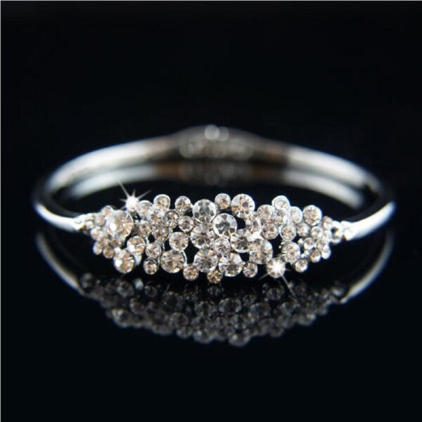 14k white Gold plated with crystals brilliant bangle bracelet