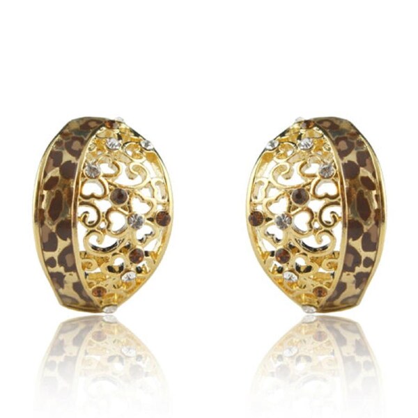 18k Gold GF leopard with crystals enamel cameo earrings