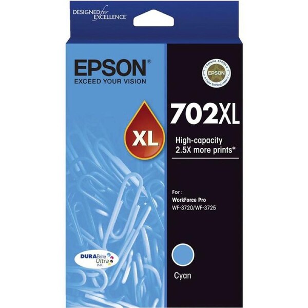 Original Epson 702XL Cyan Ink Cartridge WF-3720 WF-3725 T345292