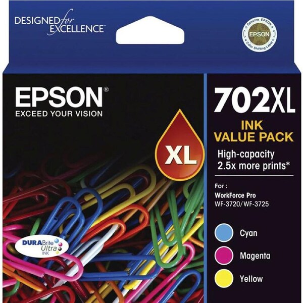 Epson 702XL 3 Colour Value Pack Ink Cartridge WF-3720 WF-3725 T345592