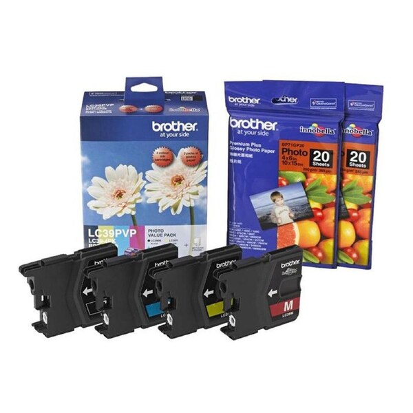 Brother LC39PVP 4 Colours Photo Value Pack Ink Cartridge + Photo Papers
