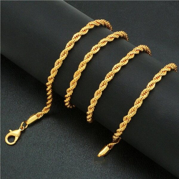 18k Gold F 50cm 20'' Necklace 3mm Solid Twist Wave Woven Rope Chain AUS MADE