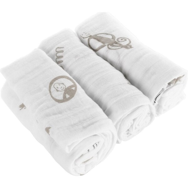 3PK Matchstick Monkey 70cm Organic Cotton Muslin Baby/Infant Child Blanket Grey