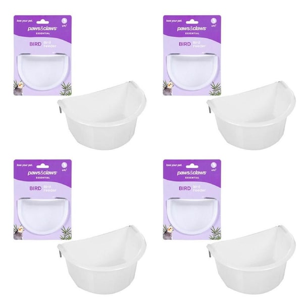 4x Paws & Claws Bird Pet 11.5cm Feeder Seed Feeding Food Water Container Bowl WH