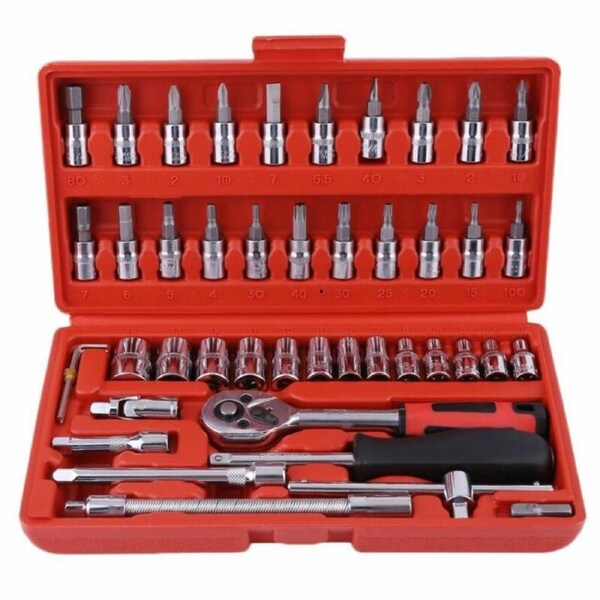 46pcs Socket Wrench Set CRV 1/4" Drive Metric Flexiable Extension Bar Truck Case