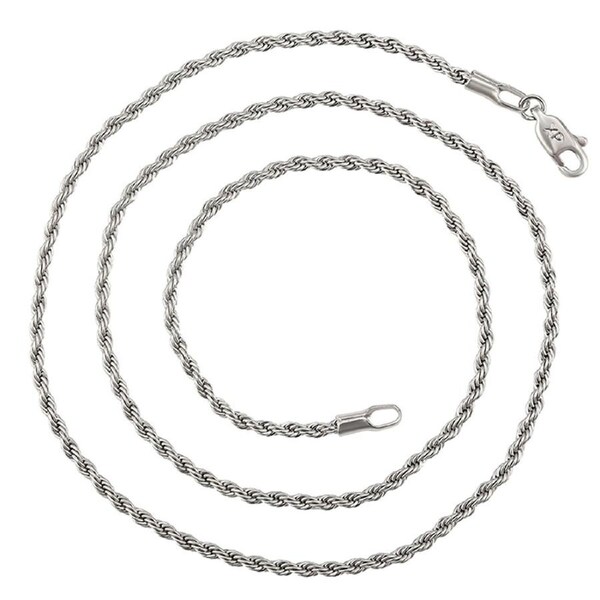 White Gold Plate Silver 46cm 18'' Necklace 2mm Solid Twist Wave Woven Rope Chain
