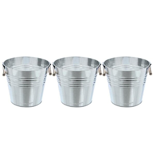 3PK Boxsweden 12L Metal Ice Bucket 30cm Wood Handle Water Storage Galvanised