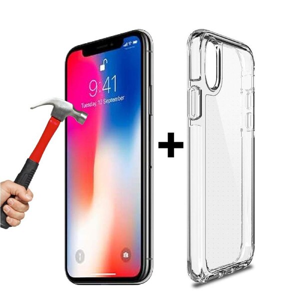 Apple iPhone X Xs clear case cover and 9H Tempered Glass front screen protector