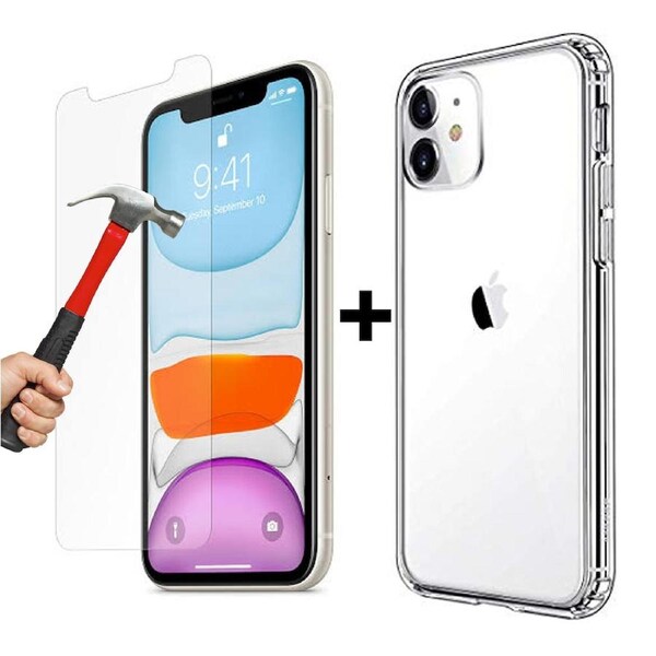 Apple iPhone 11 PRO clear case cover and 9H Tempered Glass front screen protector