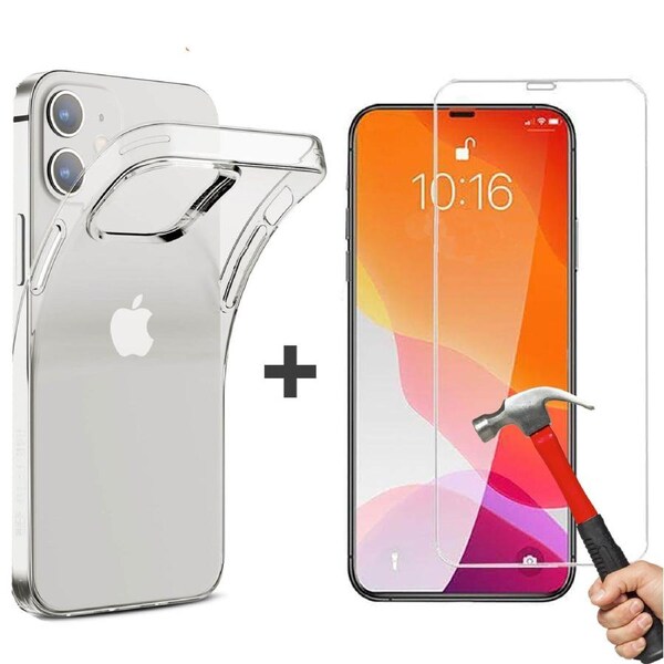 Apple iPhone 12 Mini Clear Case Cover and Tempered Glass Screen Protector Guard