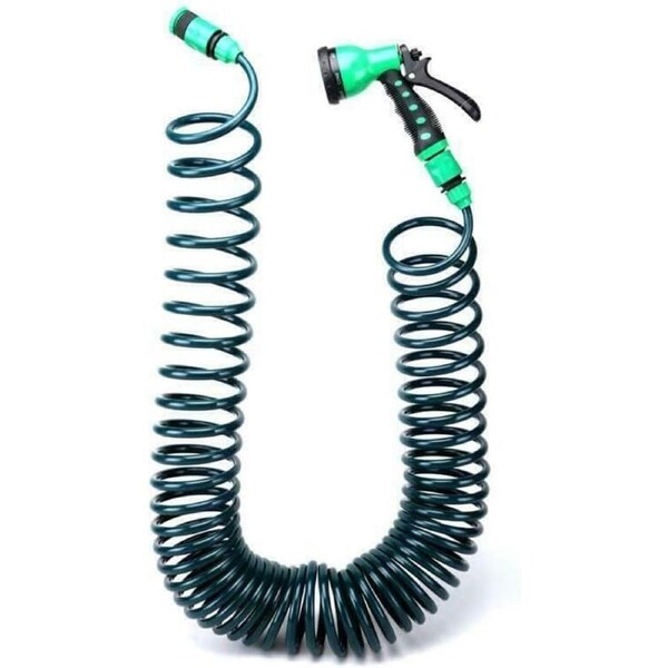 Ozoffer 15m Coil Garden Hose Set Recoil 7 Spray Function Garden Hose With Spray Gun