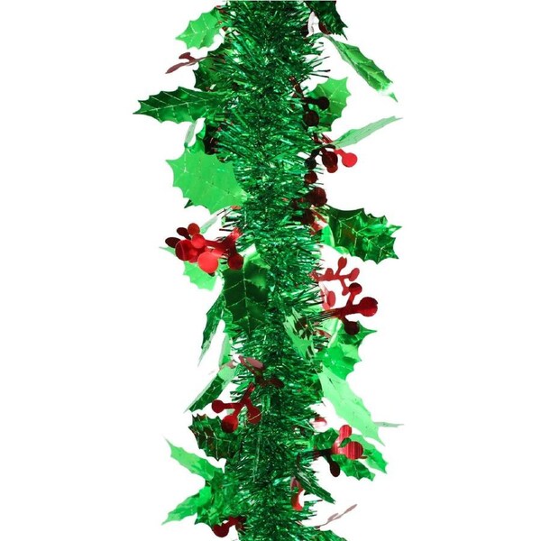 5m HOLLY Green Leaf Tinsel with Red Berry 100mm wide
