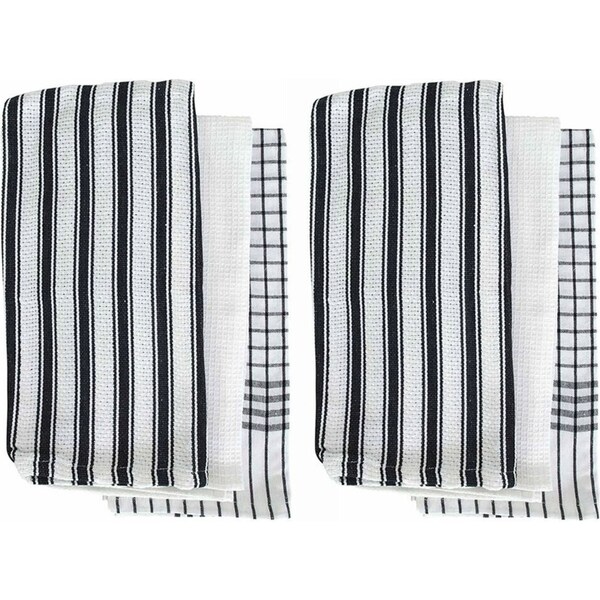 6x J.Elliot 70cm Gardenia Tea Towels/Cloth Cotton BLK/WHT Kitchen Dish/Hand Dry