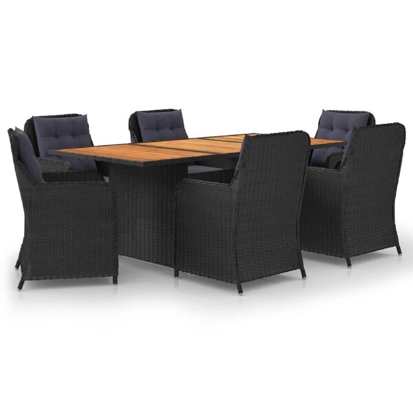 7 Piece Garden Dining Set Poly Rattan Black vidaXL