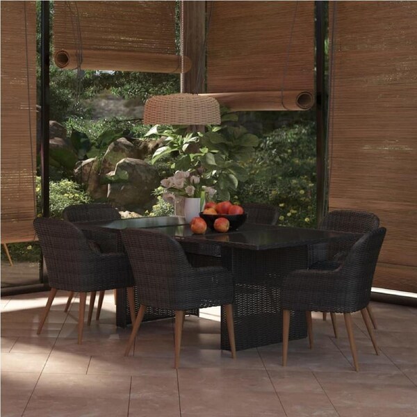 7 Piece Garden Dining Set Poly Rattan Black vidaXL