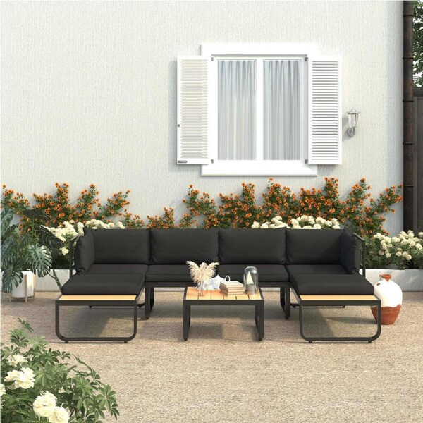 4 Piece Garden Corner Sofa Set with Cushions Aluminium and WPC vidaXL