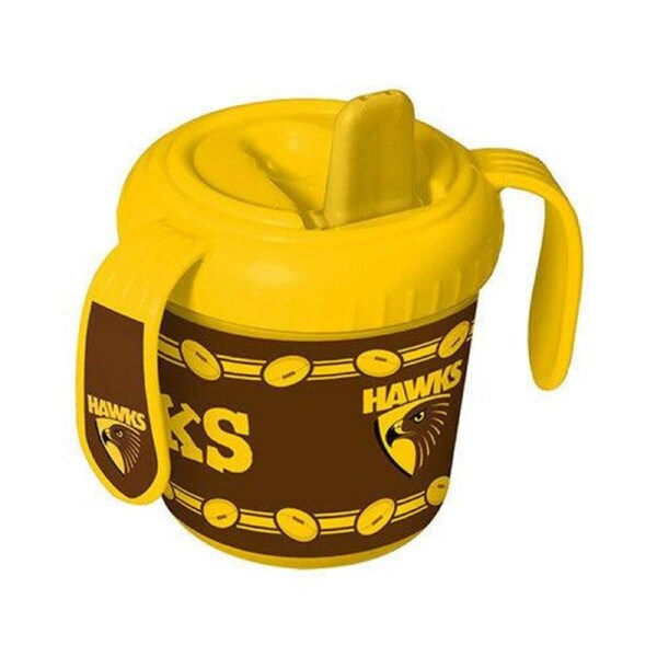 AFL - Baby Infant Sippy Cup Mug Hawthorn Hawks - Grip Handles Drink Sip Sipper