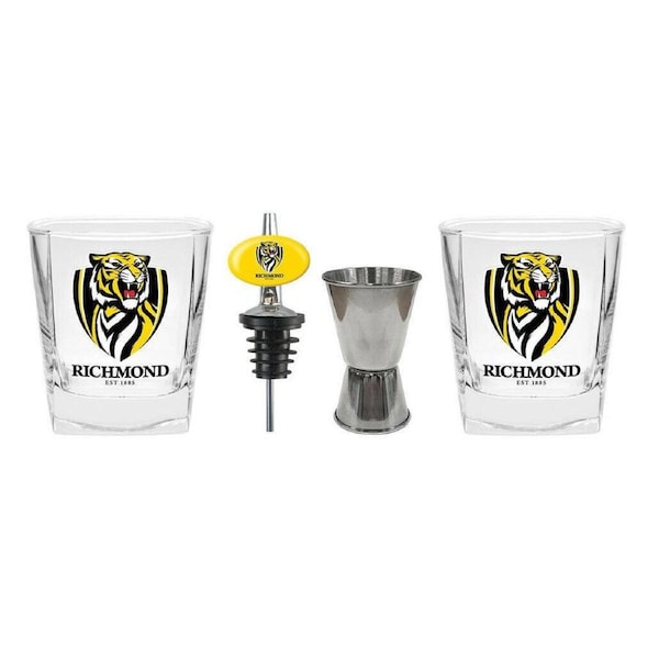 AFL 2 Spirit Glass Jigger and Pourer Set - Richmond Tigers - Gift Pack
