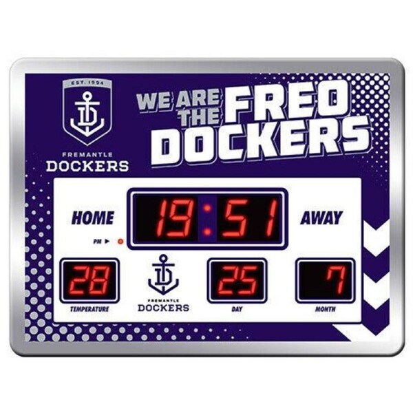 AFL Scoreboard LED Clock - Fremantle Dockers - Date Time Temp - Gift Box