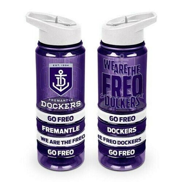 AFL Tritan Drink Water Bottle 650ml - Fremantle Dockers - 4 Wrist Bands - Straw