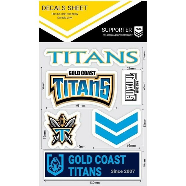 NRL Sticker Decal Sheet - Gold Coast Titans - Stickers Wordmark