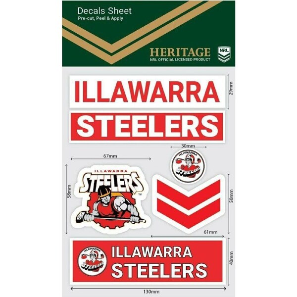 NRL Sticker Decal Sheet - Illawarra Steelers - Stickers Wordmark - Heritage