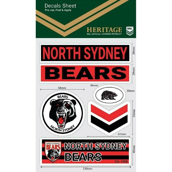 NRL Sticker Decal Sheet - North Sydney Bears - Stickers Wordmark - Heritage