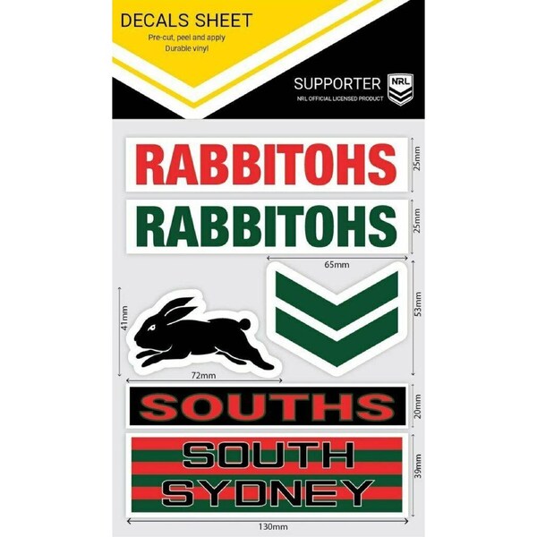 NRL Sticker Decal Sheet - South Sydney Rabbitohs - Stickers Wordmark