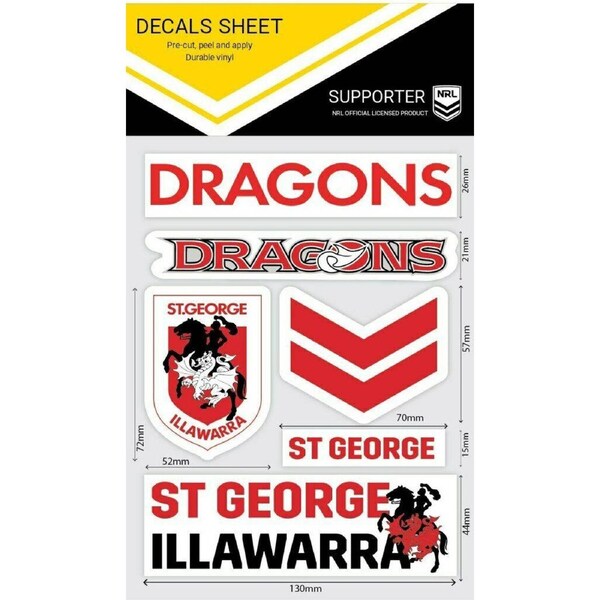 NRL Sticker Decal Sheet - St George Illawarra Dragons - Stickers Wordmark