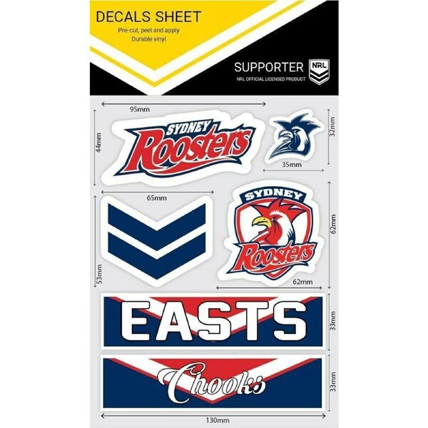 NRL Sticker Decal Sheet - Sydney Roosters - Stickers Wordmark