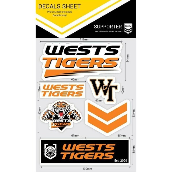 NRL Sticker Decal Sheet - West Tigers - Stickers Wordmark