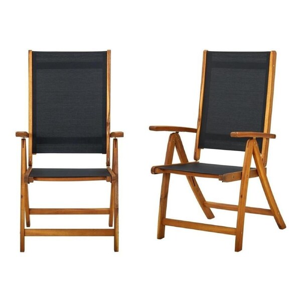 Folding Wooden Garden Chairs Outdoor Patio Seat Reclining Deck Pool Chair 2pcs