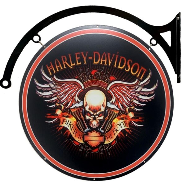 MASSIVE Harley Davidson Skull Bones Metal Bar Wall Sign Man Cave Shed Garage Workshop
