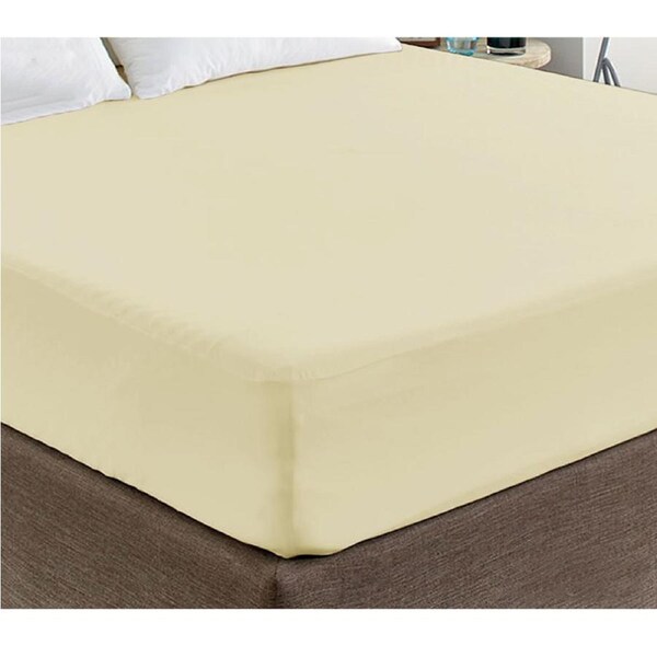 400TC Cream 100% Cotton Sateen Fitted Sheet King 40cm Wall