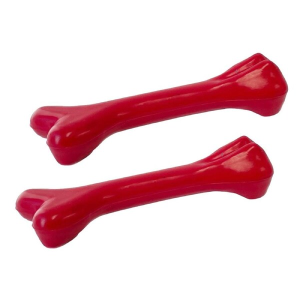 2x Percell 21cm Pet Training Rubber Solid Bone All Sized Dog Toy Play Ball Red