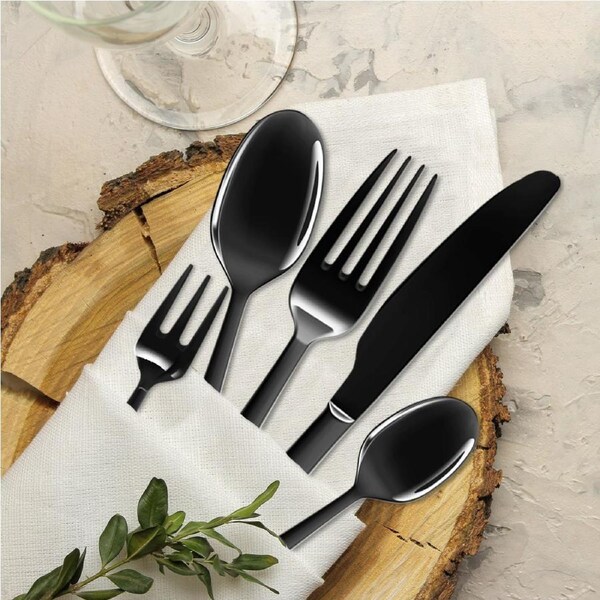 ToqueStainless Steel Cutlery Set Travel Knife Fork Spoon Black Child Tableware 30pcs